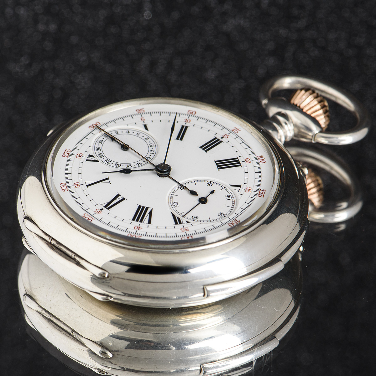 Swiss Open Face Quarter Repeater Chronograph Pocket Watch Silver ...