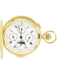 A Gold Full Hunter Quarter Repeater Calendar Chronograph Pocket Watch C1900