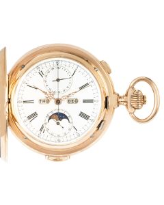 Le Phare. A Rose Gold Full Hunter Calendar Minute Repeater Chronograph C1890