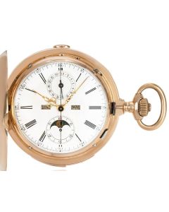 Vulcain. A Rose Gold Minute Repeater Calendar Chronograph Full Hunter Pocket Watch C1890s