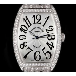 Franck Muller Sunset Master of Complications Gents 18k White Gold Silver Guilloche Dial Diamond Set 6850 SC D