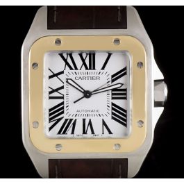 Cartier Santos 100 XL Stainless Steel 18k Yellow Gold Silver Dial W20072X7