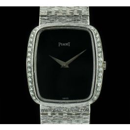 Piaget 18k White Gold Black Onyx Dial Diamond Bezel Gents 9765 A6