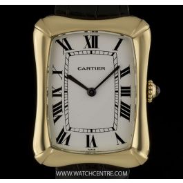 Cartier 18k Yellow Gold White Dial Vintage Bamboo Style Coussin