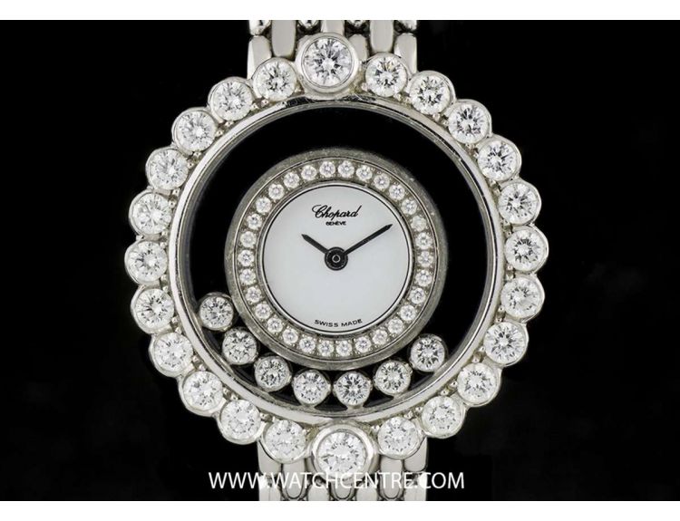 Chopard 18k White Gold Dia Bezel White Dial Happy Diamonds Ladies 4097 1