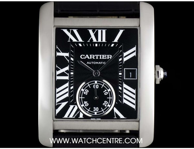 Cartier Stainless Steel Black Roman Dial Tank MC Gents W5330004