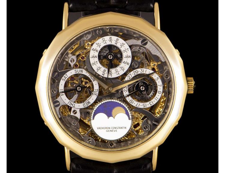 Vacheron Constantin Patrimony Perpetual Calendar Gents 18k Yellow Gold Skeleton Dial