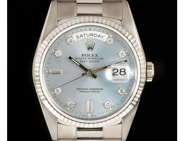 Rolex Day Date 36mm Dial Day-Date - Ice Blue Diamond Baguette