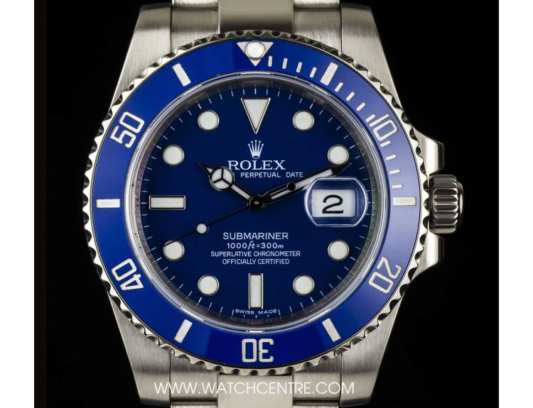 Rolex 18k W G Blue Ceramic Bezel Submariner B P 116619LB Watch