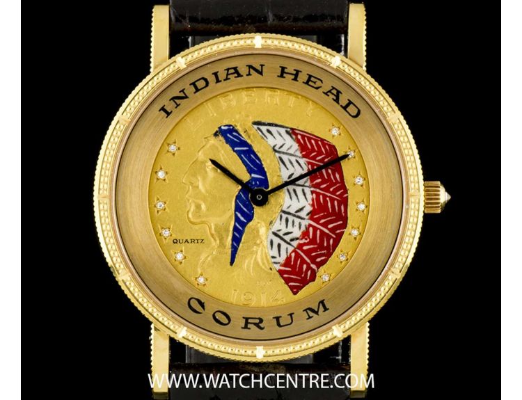 Corum 18k Yellow Gold 5 Dollar Red Indian Head Gents Wristwatch B P