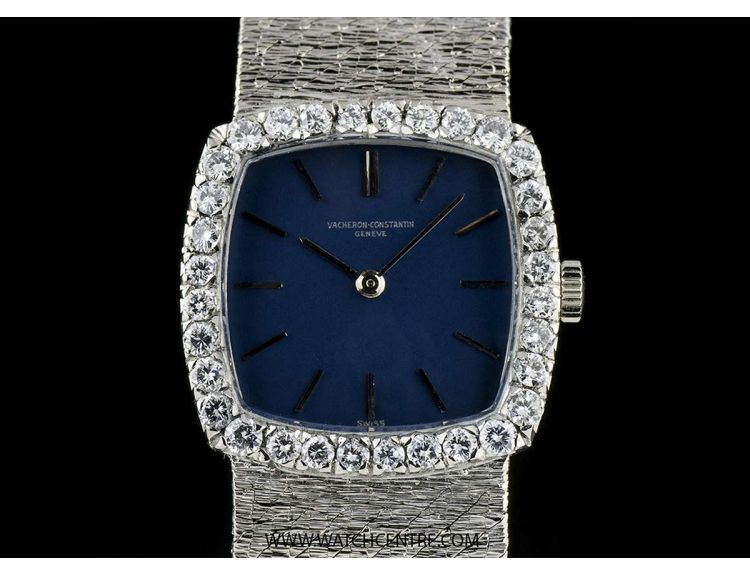 Vacheron Constantin 18k White Gold Blue Dial Diamond Bezel Vintage 7289