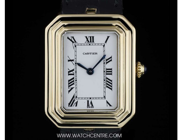 Cartier 18k Yellow Gold Rectangle Cristallor Mid Size Wristwatch