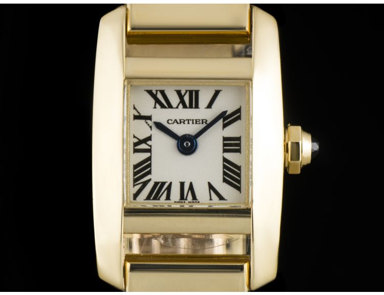 Cartier 18k Yellow Gold Silver Roman Dial Tankissime Ladies W650018H