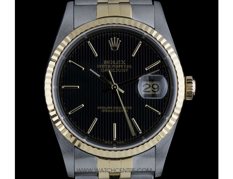 Rolex S G O P Black Tapestry Dial Datejust Gents Watch 16233