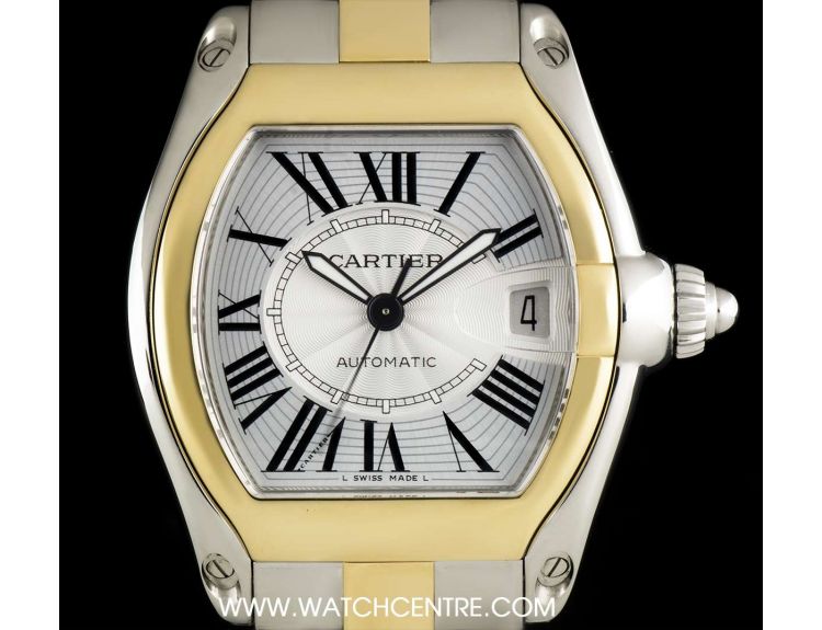 Cartier Steel & Gold Silver Roman Dial Roadster Gents B&P | Pre-Owned ...