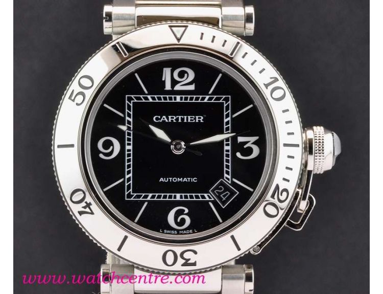 Cartier Stainless steel Black dial Pasha Seatimer W31077M7