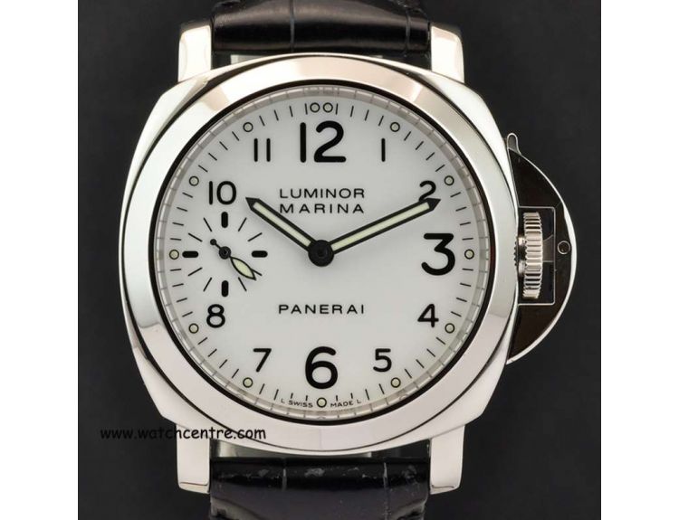 Panerai Stainless Steel White Dial Luminor Marina Pam 113 Watch