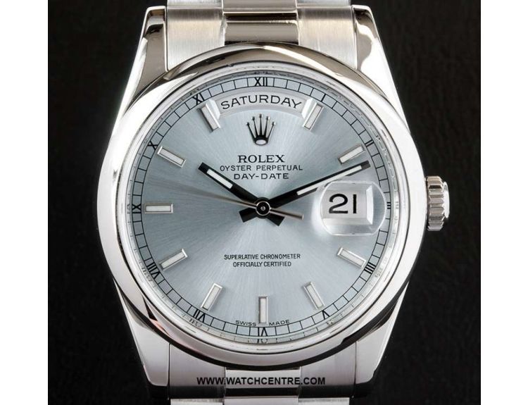 Rolex Ice Blue Dial Day Date in Platinum B P 118206 Watch Centre