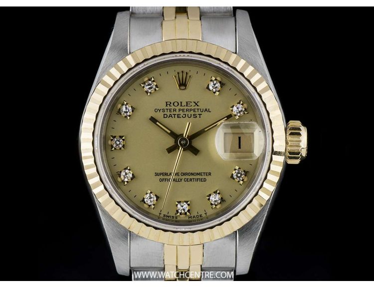 Rolex Steel & Gold Champagne Diamond Dial Datejust Ladies 69173 | Pre ...