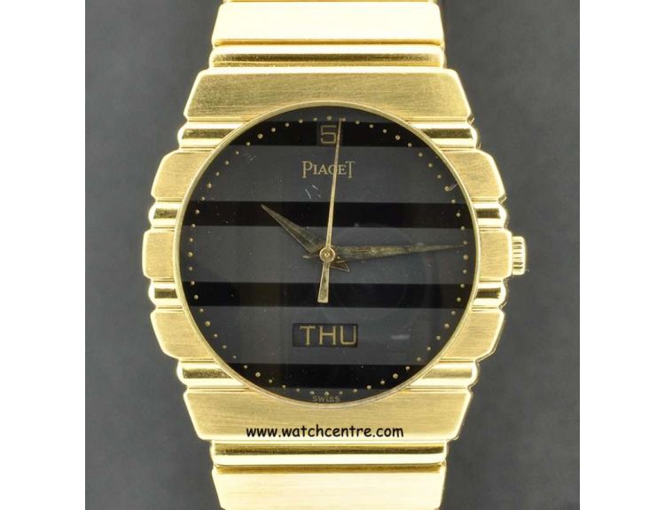 Piaget 18k Yellow Gold Black Dial Polo Day Date 15562C701 Watch