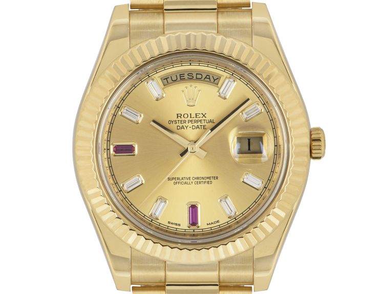 Rolex Day Date II Diamond Ruby Dial 218238 Watch Centre