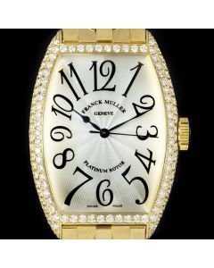 Franck Muller Cintree Curvex 18k Yellow Gold Silver Dial Diamond Set 5850 SC M D