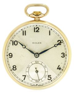 Rolex. A Rare Gold Bow Tie Dial Open Face Pocket Watch C1936