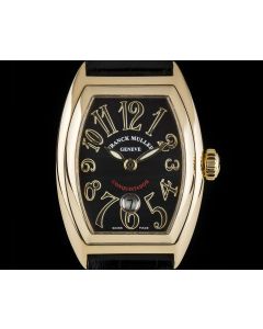 Franck Muller Conquistador Ladies 18k Yellow Gold Black Guilloche Dial B&P 8002 L SC