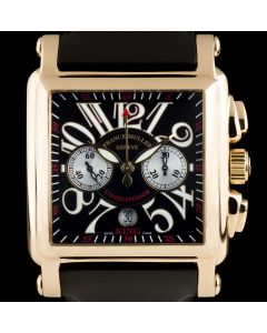 Franck Muller Conquistador Cortez King Gents 18k Rose Gold Black Guilloche Dial B&P 10000 K CC