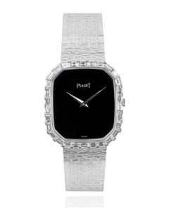 Piaget Octagonal Case Vintage White Gold Onyx Dial Baguette Diamond Bezel 97910 A 6