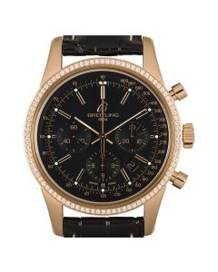 Breitling Transocean Chronograph Men's 18k Rose Gold Black Dial Diamond Bezel RB0152
